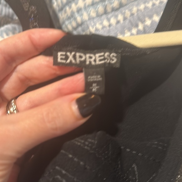 Only worn once! Express/medium fit and flare dress black with black white sequin - Picture 7 of 8